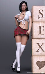 1girls 3d angelblade69 asian asian_female black_hair blue_eyes female female_only french_nails high_heels human human_only large_breasts lingerie long_hair looking_at_viewer miniskirt necklace original original_character panties pendant pentagram school_uniform schoolgirl solo stockings teasing undressing white_panties