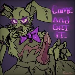 absurd_res animal_genitalia anthro bodily_fluids cum erection five_nights_at_freddy's five_nights_at_freddy's_3 fur genital_fluids genitals hi_res kedazar knot lagomorph leporid male male_only mammal penis rabbit sheath solo solo_focus springtrap springtrap_(fnaf) video_games