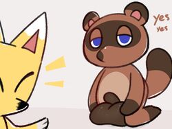 animal_crossing anthro ball balls big_balls blue_eyes brown_body brown_fur canid canine crazy_redd duo fox fur genitals hi_res male male_only mammal nintendo nude orange_body orange_fur penis presenting_balls pupils raccoon_dog slit_pupils tanuki tom_nook video_games yosshidoragon