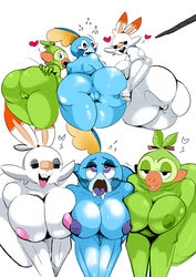 <3 3girls ahe_gao anthro anthro_on_anthro anus ass big_breasts blue_body blush bodily_fluids breasts butt_grab edit female female_only fur furry genitals green_body green_fur grookey group hand_on_butt heart hi_res interspecies looking_at_viewer looking_pleasured multicolored_body multicolored_fur naked nintendo nipples nude onat onatart open_mouth open_smile orange_body orange_fur pokémon_(species) pokémorph pokemon pussy saliva scalie scorbunny simple_background smile sobble teeth thick_thighs tongue tongue_out two_tone_body two_tone_fur video_games white_body white_fur