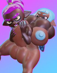 1boy 1futa 3d 3d_(artwork) adynamical areolae ass_up blender_(software) breasts dark-skinned_futanari dark-skinned_male dark_skin futa_on_male futanari holding_penis huge_ass hyper hyper_balls inkling inkling_boy inkling_girl large_areolae large_breasts large_penis nail_polish oral oral_sex penis rimjob rimming splatoon standing