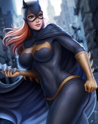 1girls ass barbara_gordon batarang batgirl batman_(series) belt big_ass big_breasts blue_eyes breasts cape city cleavage clothed clothed_female clothing cowl curvaceous curvaceous_figure curves curvy curvy_female curvy_figure dc dc_comics female female_only flowerxl fully_clothed gloves holding_object large_breasts long_hair mask masked_female red_hair solo solo_female superheroine thick thick_ass thick_thighs thighs tight_clothes tight_clothing tight_fit watermark wide_hips