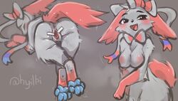 anus ass black_eyes black_nose breasts cute_fangs ears_down female feral fur genitals hi_res hyilpi invalid_tag nintendo open_mouth pivoted_ears pokemon pokemon_(species) pussy seductive solo sylveon video_games white_body white_fur