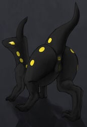 alien anus ass black_body black_skin female feral genitals hi_res invalid_tag looking_at_viewer presenting presenting_hindquarters pussy smoglin_(starbound) solo starbound video_games yellow_anus yellow_eyes zerperay