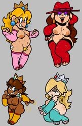 alternate_skin_color bahamutgreen bandage belly belly_button breasts choker earrings eyelashes female_only freckles lips long_gloves long_hair mario_(series) multiple_females multiple_girls multiple_images nail_polish nervous_smile nintendo nipples pauline princess_daisy princess_peach princess_rosalina pubes pubic_hair short_hair shortstack slapping_butt smiling stars super_mario_bros. super_mario_galaxy super_mario_odyssey sweat thick_ass thick_thighs thighhighs