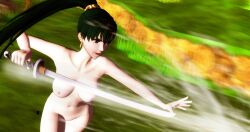 3d breasts completely_nude completely_nude_female earrings female female_only fire_emblem fire_emblem:_the_blazing_blade green_eyes green_hair light-skinned_female lyn_(fire_emblem) naked naked_female nintendo nude nude_female ponytail sword wingr