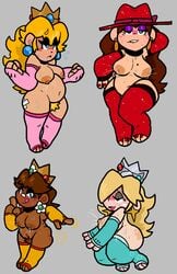 ahe_gao alternate_skin_color bahamutgreen bandage belly belly_button biting_lip blush breasts choker drooling earrings eyelashes female_only freckles lactation lips long_gloves long_hair mario_(series) multiple_females multiple_images nail_polish nervous_smile nintendo nipples pauline princess_daisy princess_peach princess_rosalina pubes pubic_hair short_hair shortstack slapping_butt smiling stars super_mario_bros. super_mario_galaxy super_mario_odyssey sweat thick_ass thick_thighs thighhighs tongue tongue_out