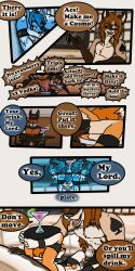 ♠ 1:2 2019 9:18 anthro biped canid cobalt_(tatsuchan18) collar comic detailed_background dialogue english_text fur group hair hi_res male mammal open_mouth sitting spade_(tatsuchan18) speech_bubble standing suit_symbol tatsuchan18 text trio
