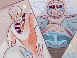 bald blush drool ectoplasm fake_text heart incest male male_only papyrus sans shirt skeleton text undertale