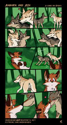 1boy 2girls amber_eyes anus aspen_(muskydusky) balls blush brown_body brown_fur canid canine canis cockblock comic coyote female female/female feral feral_on_feral forest fox fur furaffinity_username genitals group hi_res kissing male male/female mammal muskydusky orange_body orange_fur outside page_8 penis plant purple_eyes rejection rowan_(muskydusky) tan_body tan_fur tree white_body white_fur wolf yellow_eyes yuri