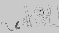 ... anthro canid charging eyewear glasses hi_res male mammal nude ookanyoufeelit sex_toy sitting sketch solo vibrator waiting