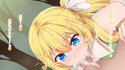 1boy blonde_hair blue_eyes cum cum_in_throat cute deepthroat fellatio female highres long_hair naitou_kirara oral penis translation_request twintails