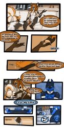 ♠ 1:2 2019 9:18 all_fours animal_genitalia anthro ass biped canid cobalt_(tatsuchan18) collar comic detailed_background dialogue english_text fur genitals group hair hi_res male mammal open_mouth penis sheath sitting spade_(tatsuchan18) speech_bubble standing suit_symbol tatsuchan18 text trio