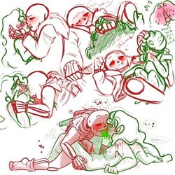 1boy 1girls bite_marks blowjob blush kissing licking oc original_character sans sans_(underfell) soul_sex underfell undertale undertale_fanfiction