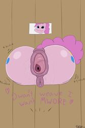 1girls anatomically_correct anus ass ass_juice big_ass big_butt bubble_butt butt clitoris close-up cutie_mark donut_anus equine equine_pussy female_only feral furry gape gaping gaping_anus my_little_pony nude pinkie_pie_(mlp) puffy_anus pussy rear_view stookybum swollen_anus text through_wall