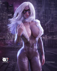 1girls 3d black_cat_(marvel) breasts busty cleavage felicia_hardy large_breasts light-skinned_female light_skin marvel marvel_comics naturalman3 nipples spider-man_(series) superhero superheroine thief villain voluptuous watermark white_hair