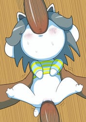 1girls 2boys blush female kori-nio male male/female male/male/female oral oral_sex penis pussy sex sweat temmie_(undertale) threesome undertale vaginal_penetration vaginal_sex zoophilia