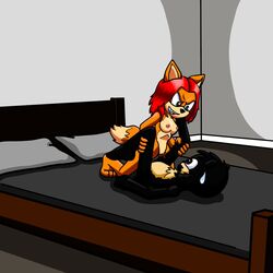 amazon_position background bear beard bed bedroom black_fur evil_grin female_fox femdom fox imminent_sex misha_and_lesitsa red_hair russianbear_(artist) small_penis sonic_(series) sonic_fan_characters woman_on_top worried_expression