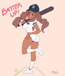 1girls ass baseball baseball_bat baseball_cap baseball_uniform bubble_gum dark_skin mari mari(tiaramisstsu) sole_female tiaramisstsu twintails wholesome