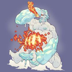 1:1 absurd_res balls belly big_belly elemental_creature elemental_humanoid fire floatiesoda genitals hi_res humanoid humanoid_genitalia humanoid_penis ice male mineral_fauna mineral_humanoid not_furry overweight overweight_humanoid overweight_male penis snow snow_creature snow_humanoid solo tongue