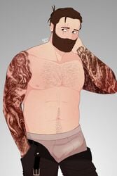 arm_up beard body_hair bulge dead_by_daylight jeff_johansen male_only pants_open tattoo tattoo_on_arm tattoo_sleeve tattooed_arm tattoos