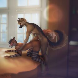 2boys alfred_ivack(oc) blue_eyes cuckold fox furry furry_only gray_hair open_mouth smile