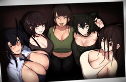 5girls big_breasts breasts demon female female_only glasses huge_breasts kevbot large_breasts looking_at_viewer raine_(zanamaoria) wolf_girl