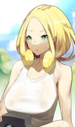 1girls big_breasts blonde blonde_female blonde_hair blonde_hair_female blush camera female female_only green_eyes gym_leader hi_res high_resolution highres human human_only light-skinned_female light_skin looking_at_viewer nintendo nipples pokemon pokemon_xy sha_(amfil100) sweat tagme viola_(pokemon) wet wet_body wet_clothes yuuyuu_(yuuki1771)