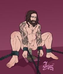 1boy 2020 anal_penetration arm_tattoo artist_logo artist_name artofjojon ass average_sized_penis balls ballsack beard body_hair bondage brown_eyes brown_hair butt chains condom dead_by_daylight dildo dildo_in_ass dildo_penetration erect_penis erection facial_hair foreskin human intact jeff_johansen leg_irons long_foreskin long_hair_male male male_nipples male_only manacles manly mature_male muscular_male mustache nude_male pecs penis scrotum sitting_on_dildo smooth_penis spread_anus spread_ass spread_legs squatting tattoos testicles uncut unretracted_foreskin