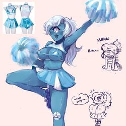 armpits big_breasts bikini blue_skin butterflan01 cheerleader cheerleader_uniform long_hair sapphire_(steven_universe) skirt steven_universe