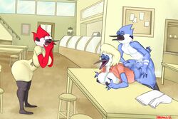 bent_over cartoon_network cheating cuckquean cum cum_inside hikinks hilary_(regular_show) huge_ass huge_breasts incest margaret_smith_(regular_show) mordecai's_mom mordecai_(regular_show) mother_and_son public regular_show table tagme