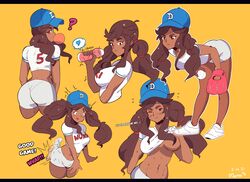 1boy 1girls ass_slap baseball baseball_cap baseball_uniform bending_over brown_hair covered_nipples dark_skin hetero heterosexual male/female mari mari(tiaramisstsu) shirt_lift sole_female tiaramisstsu