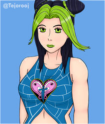 1girls bangs big_breasts braided_hair breasts dyed_hair female female_only green_eyes green_hair jojo's_bizarre_adventure jolyne_kujo lipstick looking_at_viewer solo solo_female stone_ocean tejorooj