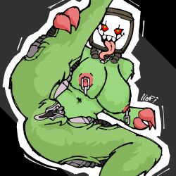 breast_piercing breasts breasts claws fluffy green_skin mechanical omega_flowey piercing plant plant_girl pussy pussy_piercing red_fingers tongue tongue_out tubes undertale