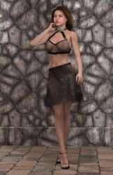 1girls 3d brown_hair horpheu original see-through_bra see-through_clothing see-through_skirt see_through slave_estelle