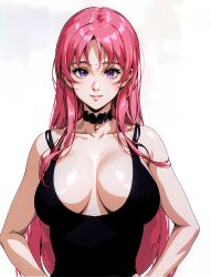 ai_generated big_breasts black_collar black_dress breasts long_hair margarete_(milkywayarts) milkywayarts original original_character pink_hair pixai purple_hair red_hair smiling white_background