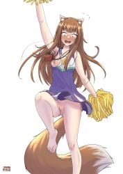 breasts cheerleader holo nipples nopan nyaxxy pom_poms spice_and_wolf vagina wardrobe_malfunction