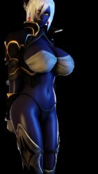 3d breasts dark_elf elf fallen_throne female highres large_breasts looking_at_viewer original pointy_ears queen_nualia short_hair solo thong yellow_eyes