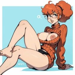 20th_century_fox ai_generated breasts family_guy glasses orange_hair patty_patterson sitting