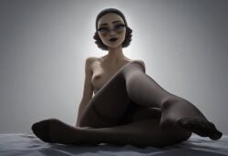 ai_generated alien alien_girl areola areola_slip areolae areolae_slip barriss_offee bed black_hair blue_eyes clone_wars duchess_eugene facial_markings feet feet_focus green_body green_skin legs lipstick mirialan naked nipples nude nude_female nylons pantyhose shiny_skin short_hair sitting sole_female soles star_wars