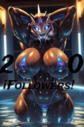 abs ai_generated arcee arcee_(prime) armor armored_female armpits arms_up big_breasts black_body blue_armor blue_micro_bikini cybertronian heavy_breathing hourglass_figure huge_breasts in_water micro_bikini navel robot_girl roger1011 thigh_gap transformers transformers_prime wet wet_body