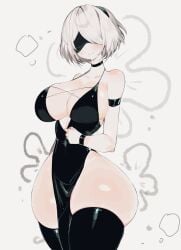 1girls android android_girl black_dress blindfold breasts dress female large_breasts nier nier:_automata short_hair slim_waist thick_thighs usa37107692 white_hair wide_hips yorha_2b