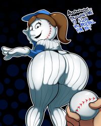 1girls ball baseball baseball_uniform big_ass big_butt disembodied_hand female looking_at_viewer looking_back mrs._met oddrich text