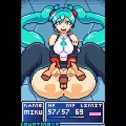 1boy 1girls animated arm_grab blush bouncing_breasts countmoxi cum cum_in_pussy cum_inside final_fantasy final_fantasy_vii funny game_ui green_hair hatsune_miku health_bar legs_up long_hair looking_pleasured meme missionary_position mp4 music on_back pixel_art rolling_eyes sex shorter_than_30_seconds singing sound twintails vaginal_penetration video vocaloid