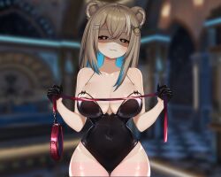 big_breasts collar collarbone hazumi_aileen large_breasts lion_ears lion_girl thick_thighs virtual_youtuber