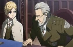 ai_edit ai_enhanced ai_generated attack_on_titan blonde_female blonde_hair blonde_hair_female blue_eyes breasts christa_lenz clothed_male_nude_female clothes_removed clothes_ripping darius_zackley embarrassed embarrassed_nude_female exposed_breasts exposed_nipples female historia_reiss large_breasts male nipples nude_filter official_art old_man older_male_and_younger_female older_man_and_teenage_girl political public_nudity ripped_clothing royalty shingeki_no_kyojin tagme unwanted_exposure video
