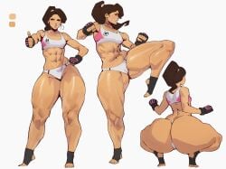 1girls 2024 abs big_ass bottom_heavy brown_eyes brown_hair cameltoe clenched_teeth fingerless_gloves latina magicmoonsarts ponytail sasha_gomez squatting thick_thighs thumbs_up voluptuous