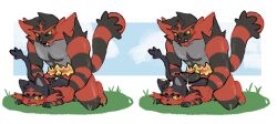 anthro anthro_on_feral anthro_only cum cum_drip cum_on_body cum_on_face cumming cumming_from_anal_sex feral from_behind furry gay incest incineroar litten nocneko pokémon_(species) pokemon