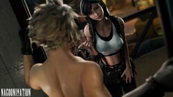 1girls 3d black_hair cloud_strife eyelashes female final_fantasy final_fantasy_vii fringe long_hair nagoonimation red_eyes red_lipstick slim square_enix tifa_lockhart