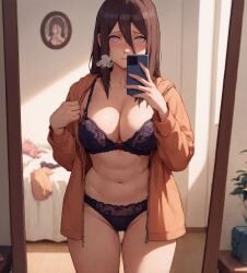 1girls ai_generated alex-schura big_breasts boruto:_naruto_next_generations bra breasts brown_hair busty cellphone cleavage embarrassed female female_only female_pov front_view holding_object hoodie hourglass_figure huge_breasts hyuuga_hanabi jacket legwear light-skinned_female light_skin lingerie lingerie_bra lingerie_panties looking_at_mirror looking_at_self looking_at_viewer midriff mirror mirror_reflection mirror_selfie nai_diffusion naruto naruto_(series) oppai panties pov revealing_clothes selfie shy sigh skimpy skimpy_clothes sleepwear socks stable_diffusion standing taking_selfie very_long_hair violet_eyes voluptuous wavy_hair